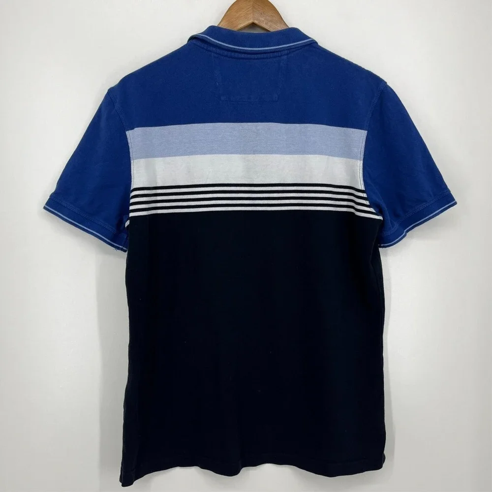 Banana Republic Mens Large Blue Colorblock Striped Elephant Logo Polo Shirt L/G